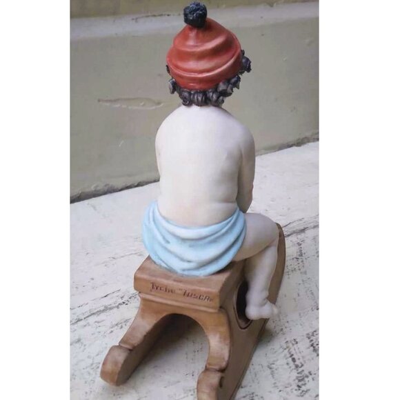 Vintage Capodimonte Porcelain Bisque Figurine Boy on Sledge by Tiche Tosca Italy - Picture 4 of 8